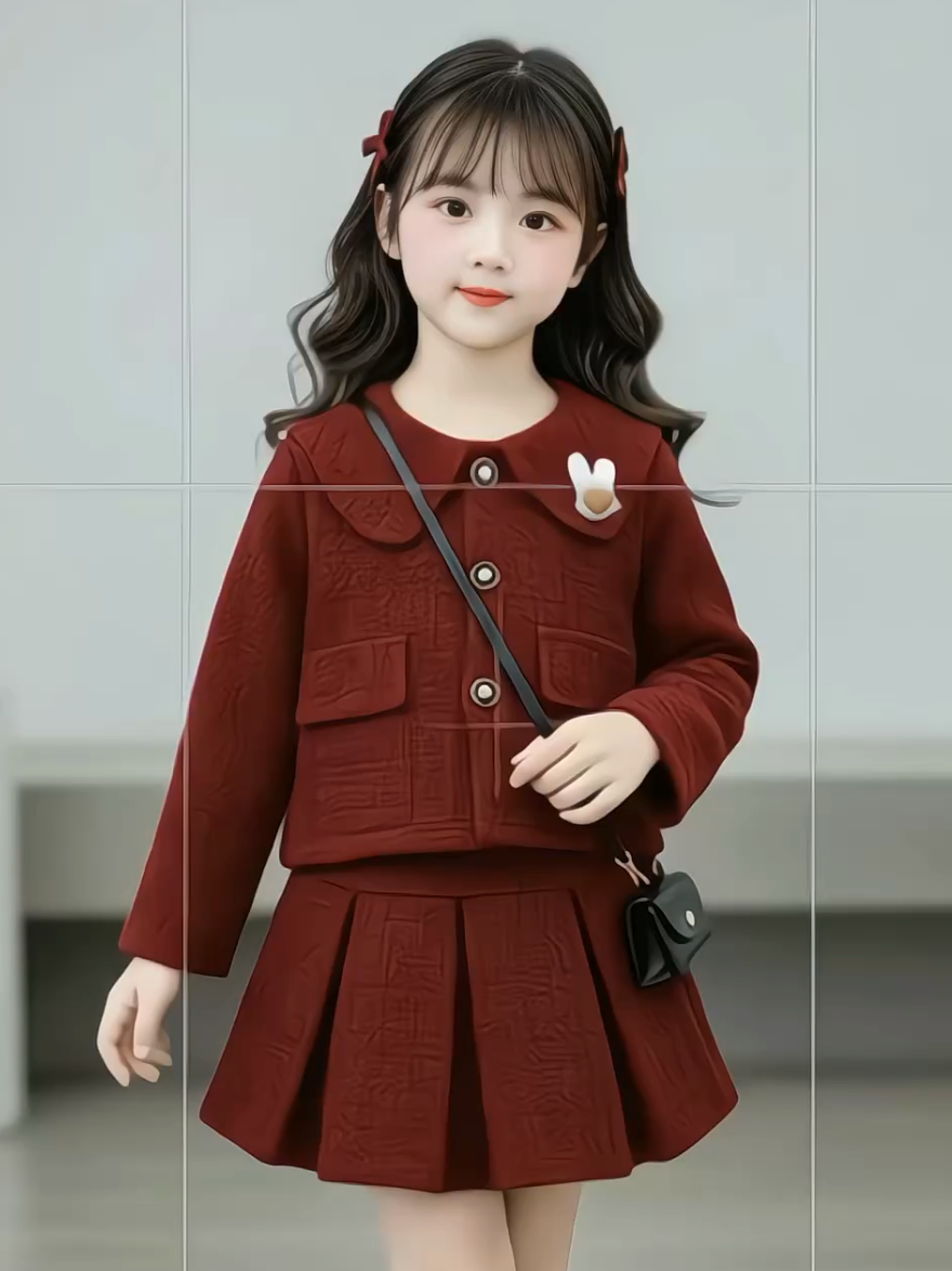 Sét dạ tus mềm cúc đen cổ cách điệu kèm chân váy xếp ly cho bé gái 10–28kg#bothudongchobe #doxinhchobe #phoidoxinh #vaythudongchobegai #vaydaitaychobe 