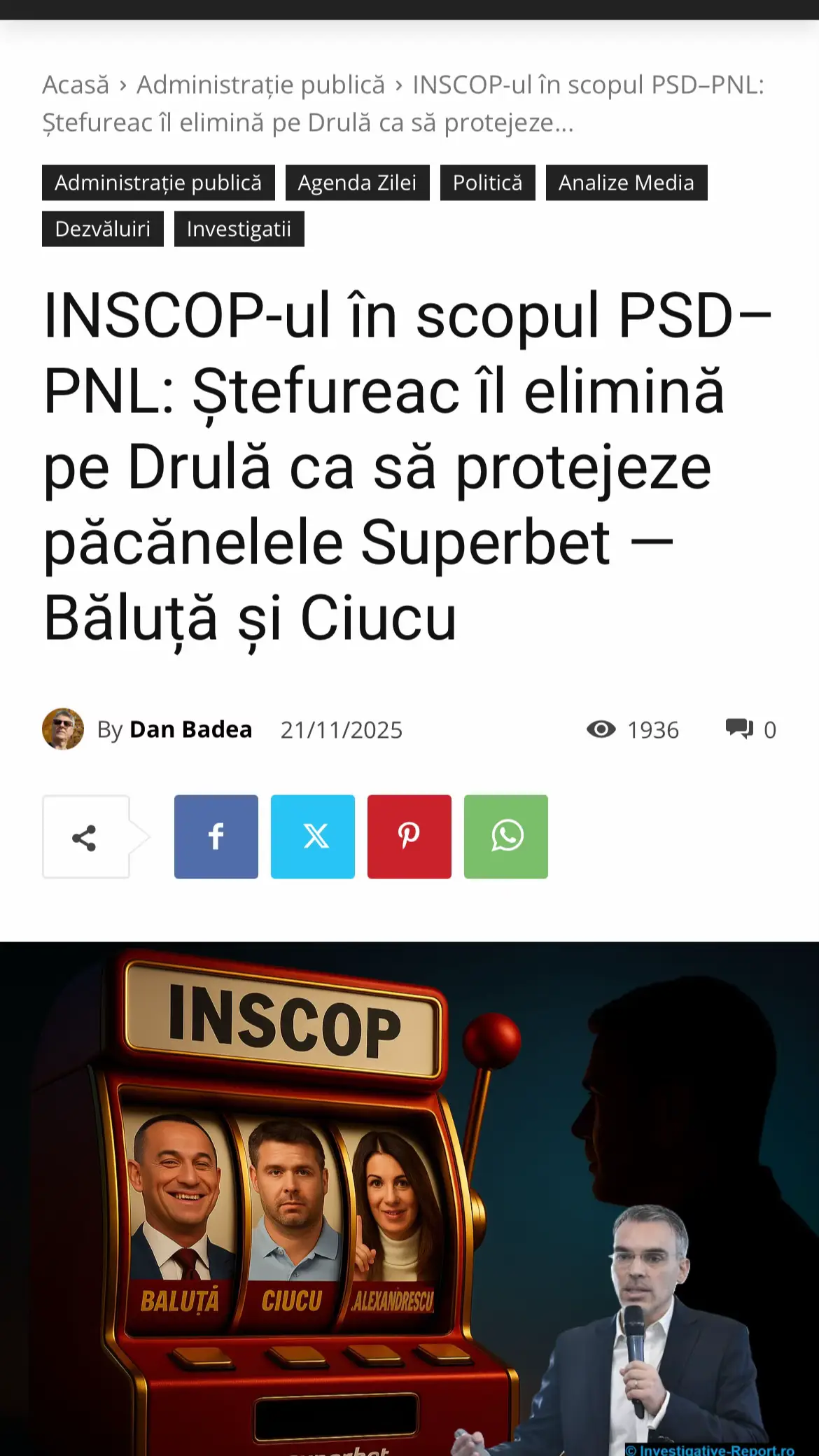 INSCOP-ul în scopul PSD–PNL: Ștefureac îl elimină pe Drulă ca să protejeze păcănelele Superbet — Băluță și Ciucu #drula #pariuri #pmb #sondaje #usr 