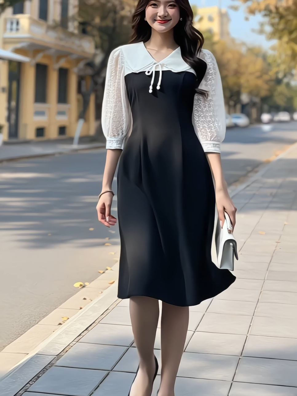 Đầm nữ xinh thiết kế cổ v ren hoa tay lửng dáng A thanh lịch #damthanhlich #damdangdai #damxinh #damcoren #xuhuong 