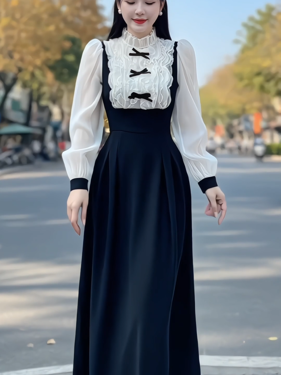 Đầm tiểu thư dáng dài đi tiệc, tay bồng thanh lịch #damcoren #damdangdai #damthanhlich #damdutiec #xuhuong 