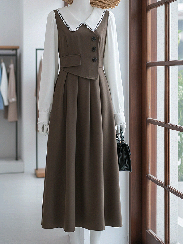 Midi #dresswanita Vintage Style Korea #outfitkoreanstyle #mididress #dresskorea #dresskoreanstyle 