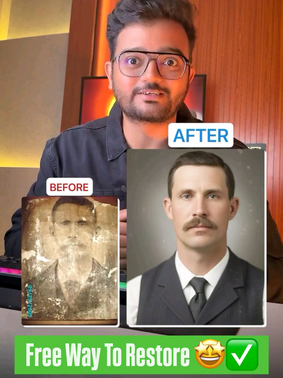 Restore Old & Damaged Photos/Memories Into New One 🤩✅ Copy This Prompt & Paste In Gemini 🤝👇 . Prompt : Restore this old photo and enhance it with modern, high-quality color tones similar to today’s professional cameras. Add natural, vibrant, balanced colors with realistic skin tones and clean highlights. Improve lighting, contrast, and depth to match modern DSLR/mirrorless camera output. Remove all scratches, noise, blur, and fading. Preserve the person’s identity, facial features, expression, and historical clothing while giving the photo a fresh, newly-captured look. Increase resolution to 4K ultra-high quality with sharp, detailed textures. Avoid over-saturation, filters, or artificial plastic skin—keep everything natural and lifelike.  #gemini #ai #photo #prompt #viral 
