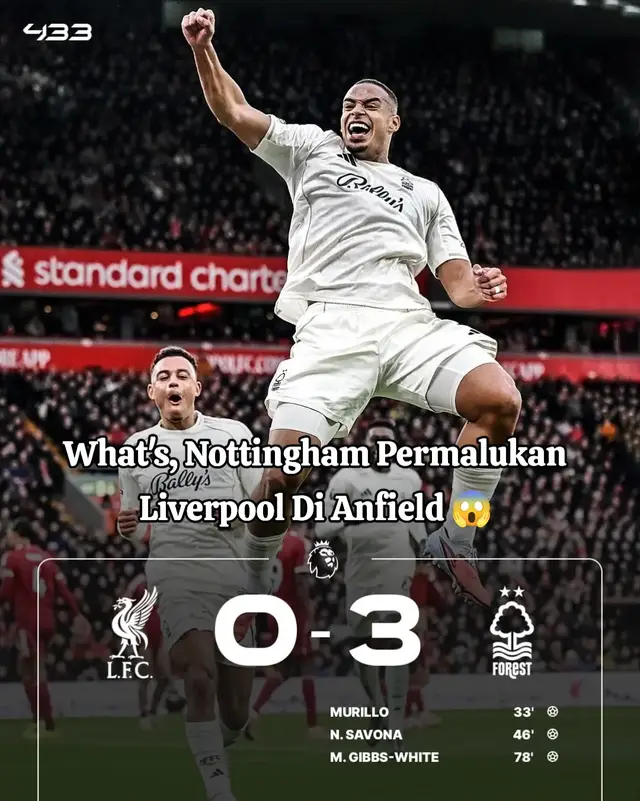 Ada Apa Dengan Liverpool !!. kalah 3-0 di Anfield, oleh Nottingham Forest klub yang sedang berjuang keluar dari zona degradasi 🤯.  #liverpool #nottingham #PremierLeague #arneslot #wirtz 
