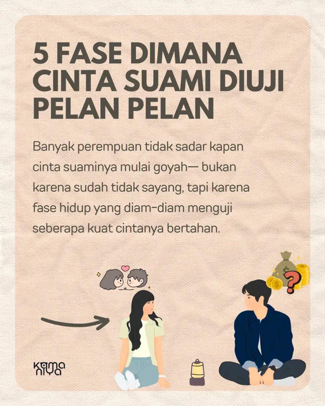 Jadi suami itu bukan cuma soal nafkah—tapi siap melewati ujian yang gak keliatan. Kesabaran, tanggung jawab, dan cara memperlakukan istri… di situlah laki-laki sebenarnya diuji 💯 👉 Geser sampai akhir buat lihat ujian apa aja yang diam-diam menentukan kualitas seorang suami! #UjianSuami #RumahTangga #MarriageLife #PeranSuami #KeluargaBahagia #SuamiIstri #RelationshipTalk #ParentingZamanNow