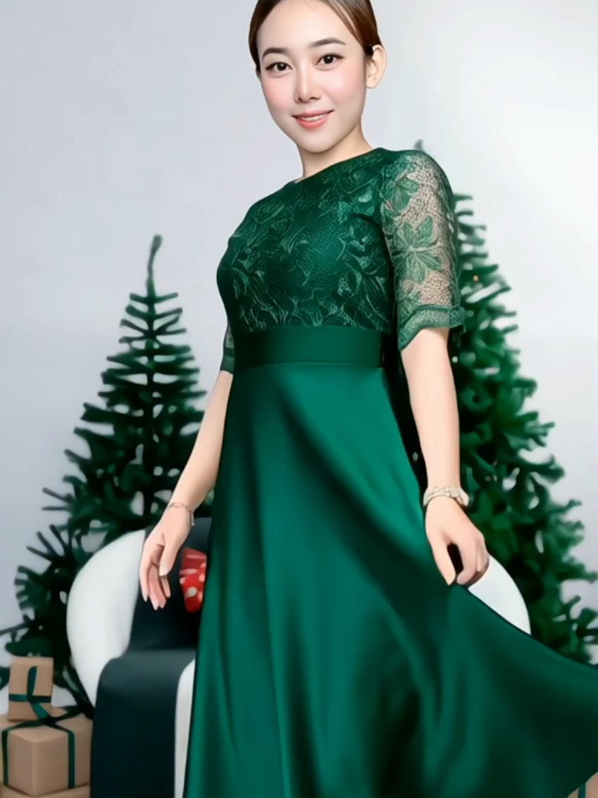 Dress wanita dewasa kekinian brokat kombinasi satin #dress #natal #belilokal #pakaianwanita 