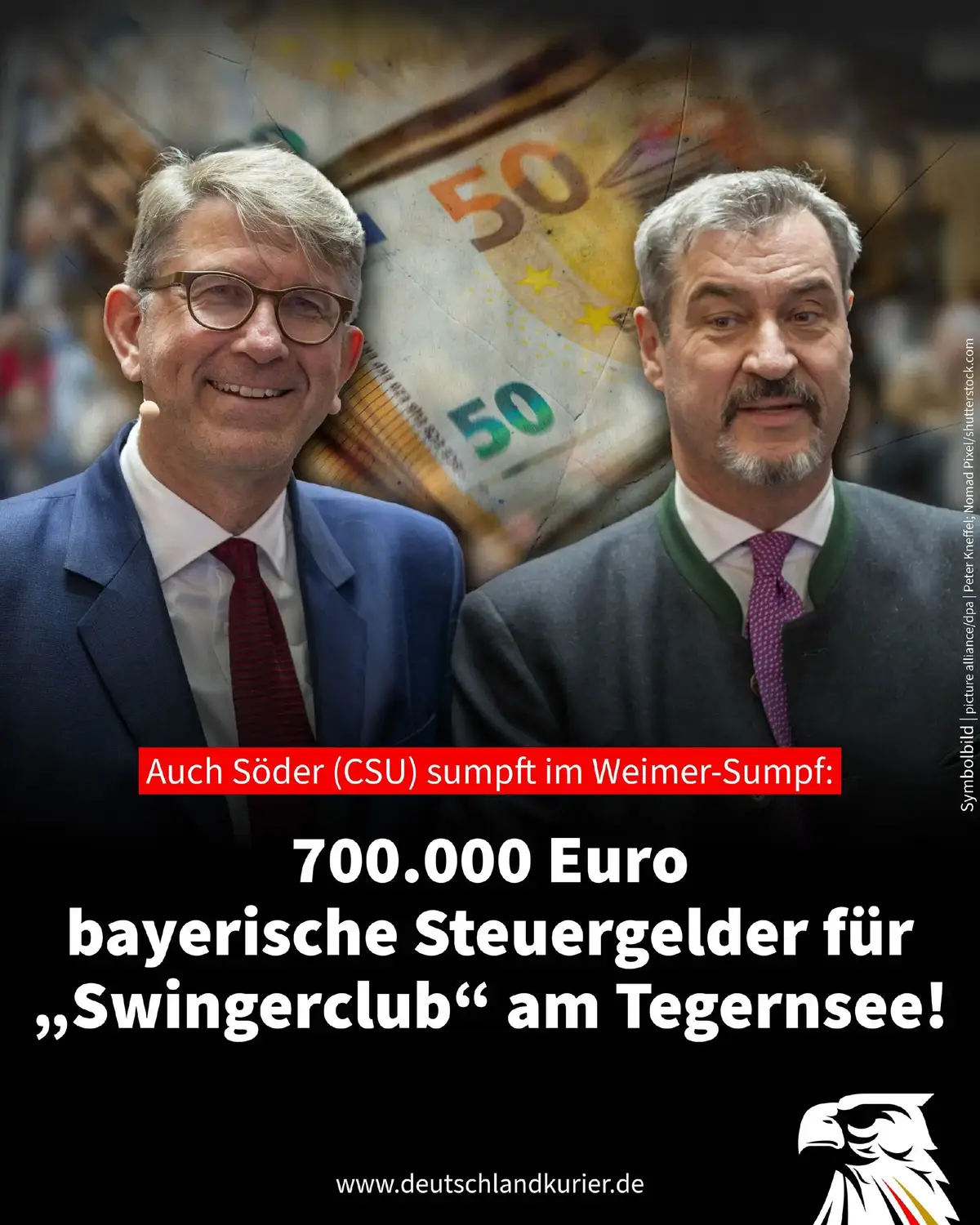 Auch Söder (CSU) sumpft im Weimer-Sumpf: 700.000 Euro bayerische Steuergelder für „Swingerclub“ am Tegernsee! Die Empörung über den Lobbyismus-Skandal rund um den CDU-nahen Kultur-Staatsminister, Merz-Vertrauten und AfD-Hasser Wolfram Weimer ebbt nicht ab. Jetzt kommt heraus: Die Bayerische Staatsregierung unter Ministerpräsident Markus Söder (CSU) soll Weimers „Erhard-Gipfel“ am Tegernsee noch großzügiger unterstützt haben als bisher bekannt!