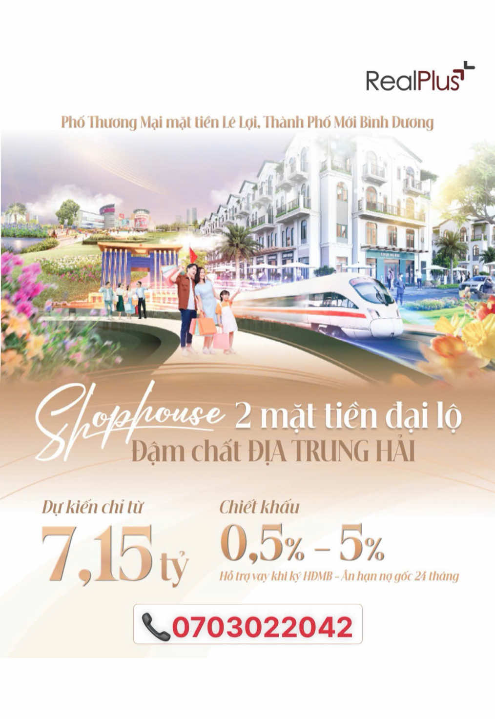 ✨ Golden Boulevard – vị trí kim cương ngay trung tâm Thành phố Mới. 📍Mặt tiền Lê Lợi 40m, liền kề K Home New City, Becamex Hòa Lợi và các KCN VSIP II – Đồng An 2 – Frasers. ✅5 phút đến Aeon, Metro số 1, trường quốc tế, trung tâm hành chính. ⭐ 💰 Giá chỉ 4,15 – 7,5 tỷ. 📞Liên hệ Ngọc Anh - nhân viên chính thức RealPlus – đơn vị phân phối trực tiếp dự án Golden Boulevard để chọn 