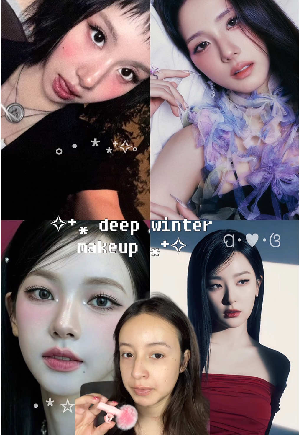 ¿Sabes por qué Chaeyoung, Seulgi y Karina se ven tan impactantes? ¡Porque son Deep Winter! ✨❄️ Si tienes cabello oscuro, ojos intensos y un tono de piel frío, probablemente tú también lo seas. •El look es de alto contraste y sofisticación. #deepwinter #colorimetria #kpopmakeup #chaeyoung #karina 