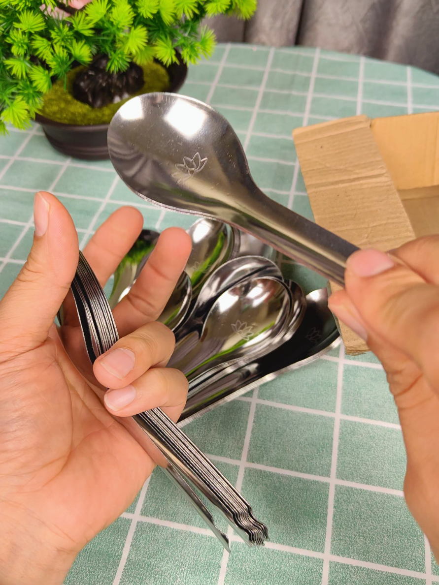 Combo 50 cái thìa/muỗng ăn cơm hình bông sen cán dài 16cm bằng inox sáng bóng chất lượng cao an toàn tiết kiệm chi phí #combo50thiainox 