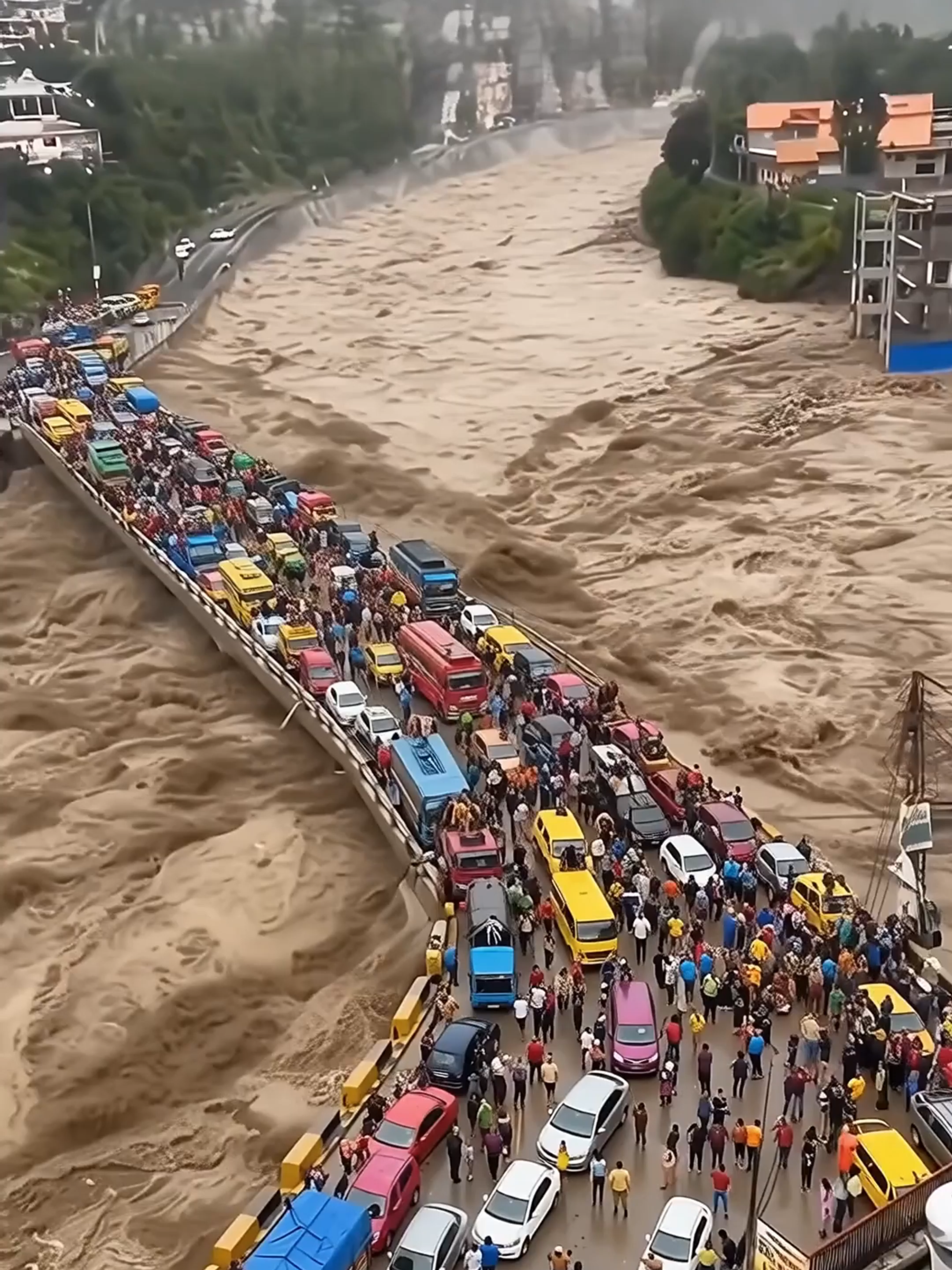 漩涡吞噬桥墩，车辆与桥墩卷入漩涡。#River #Emergency #Footage #Rescue #Urban #Danger