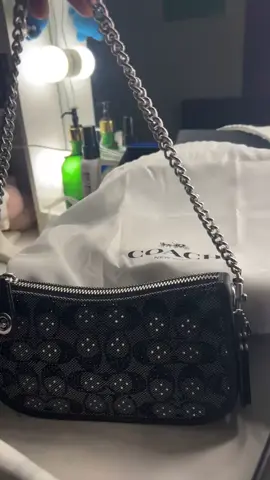 Finally got my hands on The Swinger Crystal Signature Jacquard Coach bag! 😍🖤✨  #chicago #coach #crystal #inlove 
