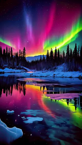 4K Live Wallpaper | Northern Lights Rivers & Aurora Borealis Landscape 💚🩵🌊🌲🪾 💠 Northern lights sweep across frozen winter skies — ribbons of emerald, violet, and neon pink shimmering above silent arctic rivers wrapped in snow and ice. Aurora colors glow over mirrored water, painting the night in radiant motion. Glacial rivers reflect the swirling aurora with crystalline clarity, their surfaces glowing in shades of turquoise, jade, and electric blue. Pine forests silhouette against the brilliant arctic horizon, where shimmering lights drift through star-filled skies. A dreamlike fusion of northern lights landscapes, frozen rivers, aurora reflections, and winter serenity — designed to bring cosmic calm, arctic beauty, and mesmerizing aurora glow into your space ✨💜🩵 ©️ Copyright — All content materials, including video, text, and descriptions, are property of AI Canvas Team. #wallpapers #livewallpaper #auroraborealis #northernlights #rivers 