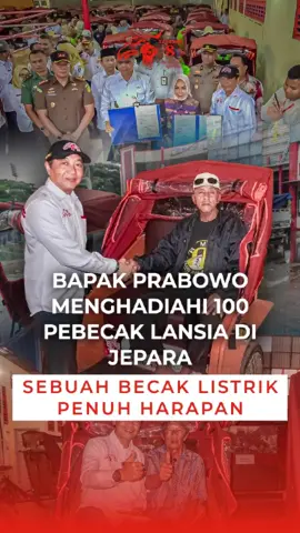 Di Kabupaten Jepara, harapan baru kembali menyapa para pebecak lansia yang selama ini bekerja dengan sisa tenaga. Yayasan GSN, inisiasi Bapak Prabowo, menghadiahi mereka 100 unit becak listrik sebagai bentuk kepedulian terhadap perjuangan para pekerja sepuh yang tetap berjuang demi keluarga. Direktur Kelembagaan dan Kerja Sama YGSN, Nuryana menyampaikan pesan harapan dari Bapak Prabowo. Beliau berharap becak listrik ini dapat mengurangi beban fisik para pebecak, sekaligus memberi kesempatan bagi mereka untuk menambah penghasilan tanpa harus memaksakan kondisi tubuh. Dari Deputi Bidang Percepatan Fasilitasi dan Perlindungan Kesejahteraan, Badan Percepatan Pengentasan Kemiskinan BP Taskin, Zaidirina menyampaikan bahwa bantuan ini diharapkan dapat meringankan beban hidup para pebecak lansia yang kesehatannya sudah mulai menurun. Becak listrik ini diharapkan menjadi alat yang membuat mereka tetap bisa bekerja dengan lebih aman, lebih ringan, dan lebih terjaga kesehatannya. Sementara itu, Bupati Jepara, Witiarso Utomo menyampaikan terima kasih yang tulus kepada Yayasan GSN dan Bapak Prabowo atas kepedulian nyata yang diberikan. Bantuan ini bukan sekedar kendaraan, tetapi harapan baru bagi para pebecak lansia, mengingatkan bahwa perjuangan mereka tidak dilupakan, dan kesejahteraan mereka tetap menjadi prioritas. #yayasangerakansolidaritasnasional #ygsn #prabowosubianto #becaklistrik #fyp