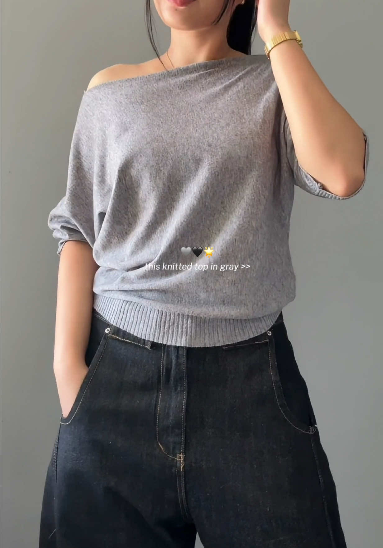 gray + black fit 🩶🖤🌟 #knittedtop #comfytop #knitwear #monochromeoutfit 