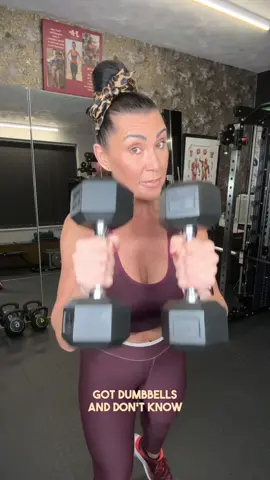 Got dumbbells and want a quick, effective home workout that hits legs, glutes, back and shoulders? Here’s a tidy little 4-move session you can get done in 15 minutes. No faff. Just solid, sweaty graft. Here’s your lineup 👇 4 exercises • 10–12 reps • 3–4 rounds     1️⃣ Dumbbell Lateral Lunges Brilliant for glutes, inner thighs and leg strength. Step out wide, sit the hips back, keep both heels down and push through the working leg to stand tall.   2️⃣ B-Stance RDL A glute and hamstring favourite. Front foot does the work, back foot supports. Hinge at the hips, keep the dumbbells close to your legs and stand tall by squeezing the glutes.   3️⃣ Single-Arm Dumbbell Row Great for back strength and fixing that hunched-over-a-desk posture. Flat back, row the dumbbell towards your hip and control the lowering phase.   4️⃣ Half-Kneeling Single-Arm Press Shoulders, core and stability all in one. Stay tall, ribs down, and press straight up with control.   If you try this one, tag me or let me know cos I love seeing you lot getting stuck in.   And if you want more simple, effective home workouts then don't forget to drop me that follow… catch ya in a bit 👋🔥   #dumbbellworkout #Fitness #strengthtraining #menopause #quickworkout