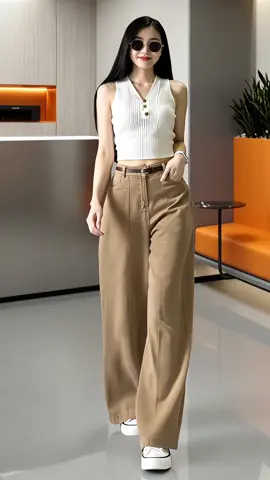 Quần jeans ống rộng màu nâu bò form chuẩn siết eo hách dáng #quanjeannuongrong #quanbo #xuhuong #viral #thoitrangnu 