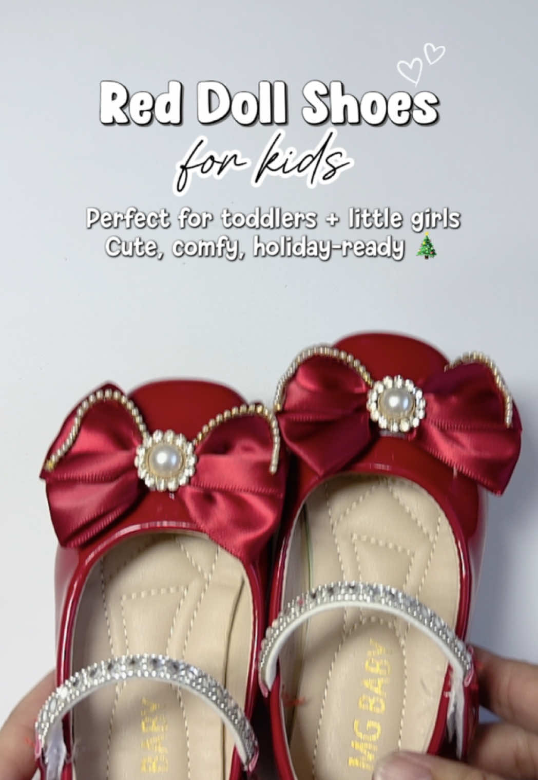 Holiday-ready Red Doll Shoes for Kids, perfect for toddlers and little girls! Comfy, sparkly, and super cute for Christmas OOTDs. 🎄❤️ #dollshoeskids #reddollshoes #christmasootd #LaPuraCrema 