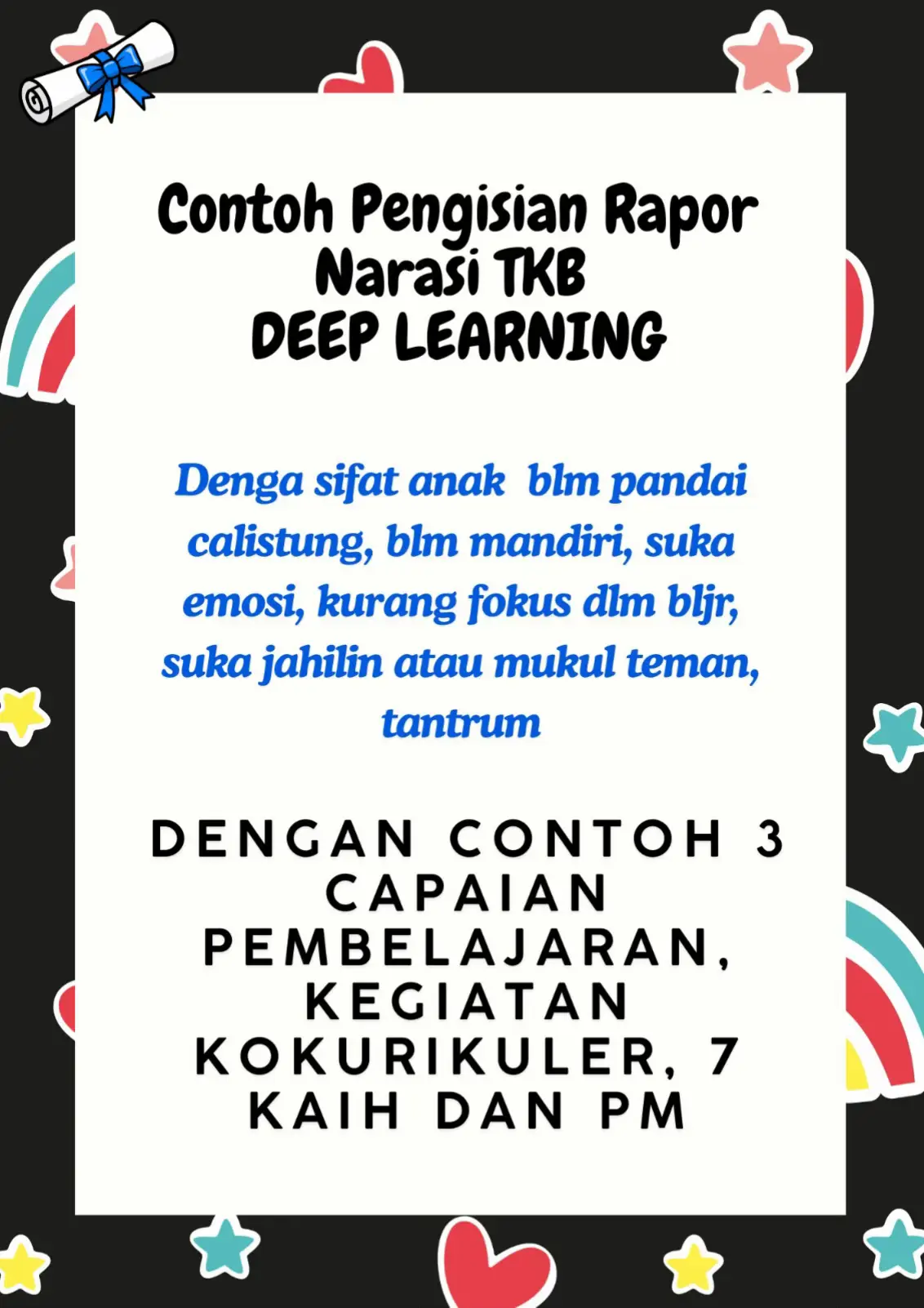 Contoh rapor anak tk b semester 1 dengan sifat belum pandai calistung  #raport #deeplearning #gurutiktok #guru #fyp 