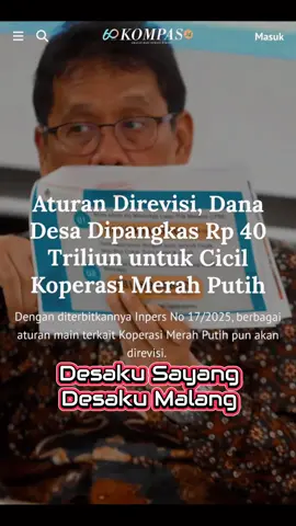 Menurut Purbaya, pemerintah akan mengalokasikan Rp 40 triliun dari total pagu dana desa 2026 senilai Rp 60,6 triliun untuk membantu PT Agrinas Pangan Nusantara (Persero) mencicil pinjaman ke bank-bank himbara. “Dana desanya Rp 60 triliun, sekitar Rp 40 triliun untuk mencicil Koperasi Merah Putih enam tahun ke depan,” jelasnya. #danadesa #viralvideo #beranda #menkeu #fyppppppppppppppppppppppp 