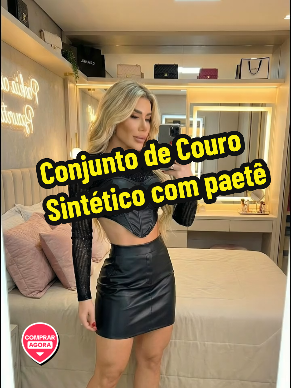 Conjunto de Couro Sintético com paetê  #modafeminina #tendencia #natal #lookdodia #fyp 