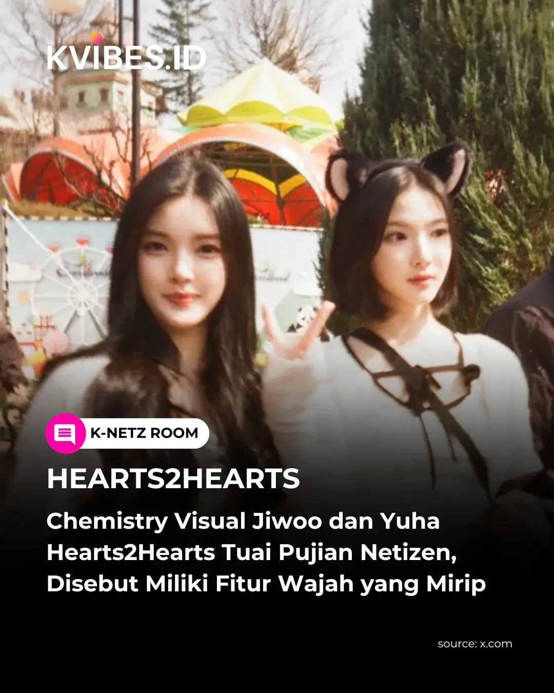 Visual chemistry antara Jiwoo dan Yuha Hearts2Hearts tengah menjadi topik perbincangan hangat di komunitas online Korea. Diskusi ini muncul setelah sejumlah foto dan cuplikan panggung keduanya tersebar luas, memicu perhatian karena kemiripan fitur wajah mereka serta aura visual yang dinilai serasi saat tampil bersama. Seorang netizen dalam forum komunitas online menuliskan, 