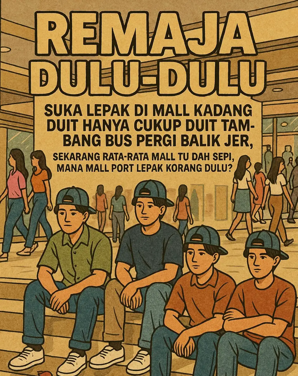 Dulu-dulu mall lah jadi port rasmi remaja tak kira dari bandar atau luar bandar. Duit dalam poket kadang cuma cukup tambang bas pergi balik, tapi janji dapat lepak dengan geng, cuci mata tengok orang lalu-lalang dan merasa aircond mall, duduk kat tangga mall fuhh rasa indah sekali. Zaman simple, tapi memori dia power. Mall mana yang jadi port kau dulu? #nostalgia90an #remajaduludulu #lepakmall #portlepak #memori90an #anakyang90an #nostalgiamalaysia #vibekampungbandar #throwback90s #kenangandulu #malllegend #budak90an #fypmalaysia #tiktokmalaysia