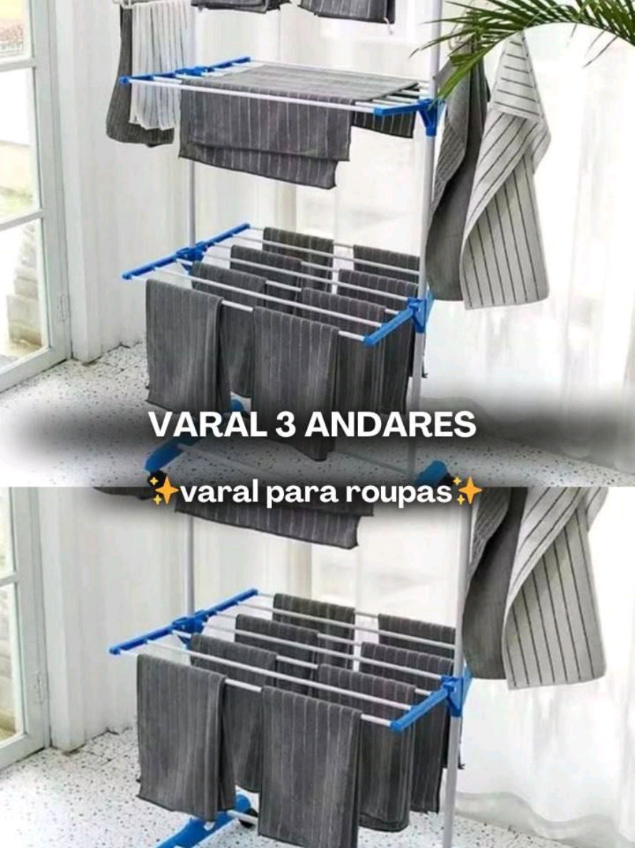 Confira Varal De Chão Roupa Calcinha Grade 3 Andares Dobrável Portátil com 65% de desconto!