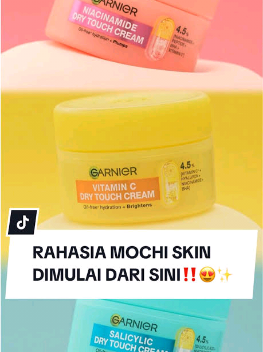 Ini bukan cream biasa… ini mochi skin effect! Garnier Dry Touch Mochi Cream ni bila sapu terus rasa gebu, ringan & tak berminyak. Kulit auto smooth macam mochi chilled—confirm buat muka nampak soft-focus glow! Yang kulit cepat berpeluh pun boleh guna, sebab finish dia dry touch. Serius… ni antara cream paling best tahun ni! #garnierdrytouchcream #skincare #mochiskin #garnier 
