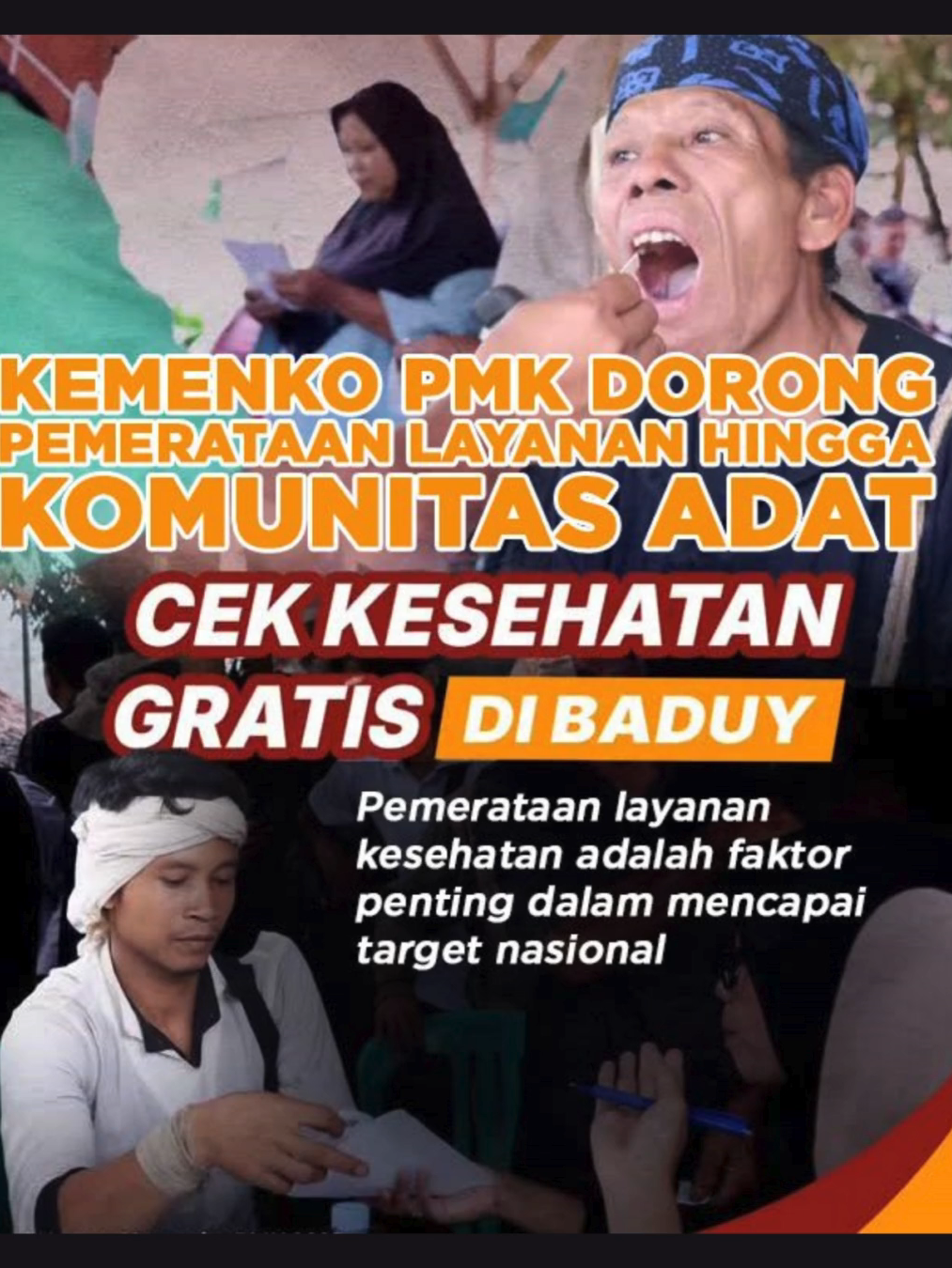 Kolaborasi Lintas Lembaga Percepat Akses Layanan Kesehatan Nasional Kegiatan kolaboratif lintas kementerian dalam penyediaan layanan kesehatan bergerak menjadi pilar pelaksanaan Cek Kesehatan Gratis di berbagai daerah, termasuk wilayah adat terpencil. Sinergi antara Kemenko PMK, Kementerian Kesehatan, pemerintah daerah, serta instansi pendukung seperti Dukcapil dan PT Bio Farma menjadi penopang percepatan pemerataan layanan. Kegiatan di Baduy dijadikan contoh pelaksanaan lapangan yang menggabungkan edukasi kesehatan, pendataan administrasi, serta pemeriksaan langsung untuk deteksi dini penyakit menular dan tidak menular. Upaya ini selaras dengan prioritas nasional untuk membawa layanan ke masyarakat tanpa menunggu kunjungan ke fasilitas kesehatan formal. Pendekatan tersebut turut mencerminkan agenda pelayanan publik pada masa Presiden Prabowo yang mendorong efisiensi birokrasi dan akses layanan dasar bagi seluruh lapisan masyarakat. Aksi jemput bola di wilayah adat menjadi bagian dari strategi peningkatan kualitas sumber daya manusia menuju visi pembangunan jangka panjang. Pemerataan akses kesehatan dilihat sebagai salah satu komponen penting dalam mempersiapkan masyarakat agar lebih adaptif terhadap kebutuhan kesehatan modern tanpa mengabaikan kearifan lokal. Data provinsi Banten menunjukkan masih rendahnya jangkauan layanan sehingga intensifikasi program di wilayah pedesaan dan adat dianggap penting untuk menutup kesenjangan. Melalui sinergi berbagai unsur pemerintah dan kesehatan daerah, kegiatan ini diharapkan memperkuat sistem pelayanan kesehatan komunitas sekaligus mempercepat penyelesaian target nasional menuju Indonesia Emas 2045. #LayananKesehatanCKG