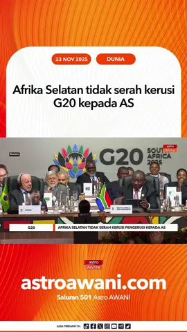 Afrika Selatan tidak akan secara simbolik menyerahkan kerusi pengerusi bergilir Kumpulan 20 (G20) kepada Amerika Syarikat (AS) pada Ahad, kata jurucakap Presiden Cyril Ramaphosa semasa sidang kemuncak G20. #AWANInews
