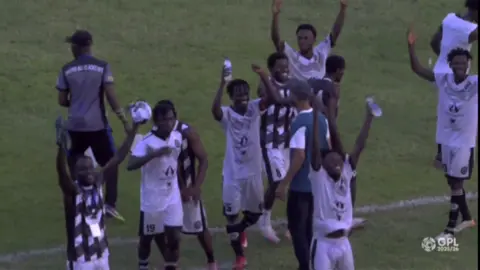 Swedru All Blacks celebrating their victory Dreams FC at full time. #GPL #GPLMW11