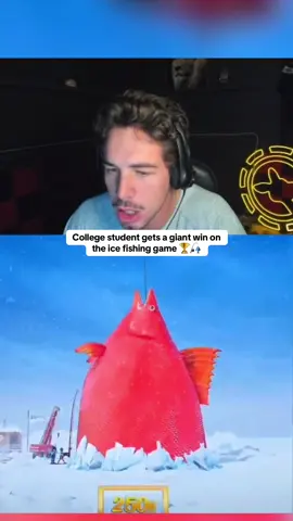 College student gets a giant win on the ice fishing game 🏆🎣 #kickstreaming 