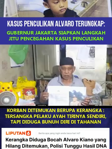 KASUS PENCULIKAN ALVARO TERUNGKAP, GUBERNUR JAKARTA SIAPKAN LANGKAH PENCEGAHAN PENCULIKAN ANAK Kasus penculikan Alvaro Kiano Nugroho (6) di Pesanggrahan Jakarta, akhirnya terungkap menyusul ditemukannya kerangka manusia di pinggiran Kali Cirewed, Bogor. Terkait maraknya kasus penculikan anak di berbagai daerah belakangan ini, Gubernur Jakarta Pramono Anung telah menyiapkan langkah jitu guna pencegahan dini terulangnya kasus penculikan anak. Seperti diketahui, Alvaro dilaporkan hilang sejak Maret 2025. Ia tak lagi terlihat setelah salat Asar di Masjid Jami Al-Muflihun, Pesanggrahan, Jakarta Selatan. Polisi menduga, kerangka manusia yang ditemukan di Bogor itu diduga kuat merupakan jasad Alvaro. Karena itu, polisi kini sedang melakukan tes DNA. Namun polisi belum memberikan keterangan rinci. Kakek Alvaro, Tugimin (71), mengkui, polisi telah mengabarkan penemuan kerangka yang diduga Alvaro. “Untuk penemuannya tadi, menurut Ibu Kapolsek, itu ada di Kali Cirewed, Tenjo, daerah Bogor,” kata Tugimin. Tersangka peculiknya ternyata adalah ayah tiri Alvaro sendiri. Sayangnya, tersangka dikabarkan telah mengakhiri hidupnya saat berada ditahanan. Kapolsek Pesanggrahan, AKP Seala Syah, mengonfirmasi temuan kerangka yang diduga merupakan Alvaro. Namun keterangan lengkap akan disampaikan pihak Polres.