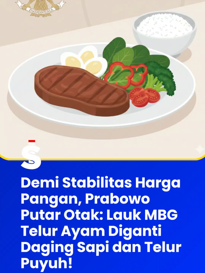 Demi Stabilitas Harga Pangan, Prabowo Putar Otak: Lauk MBG Telur Ayam Diganti Daging Sapi dan Telur Puyuh!  Baca selengkapnya: sosokinformasi.com #MakanBergiziGratis #Nataru2025 #EkonomiIndonesia