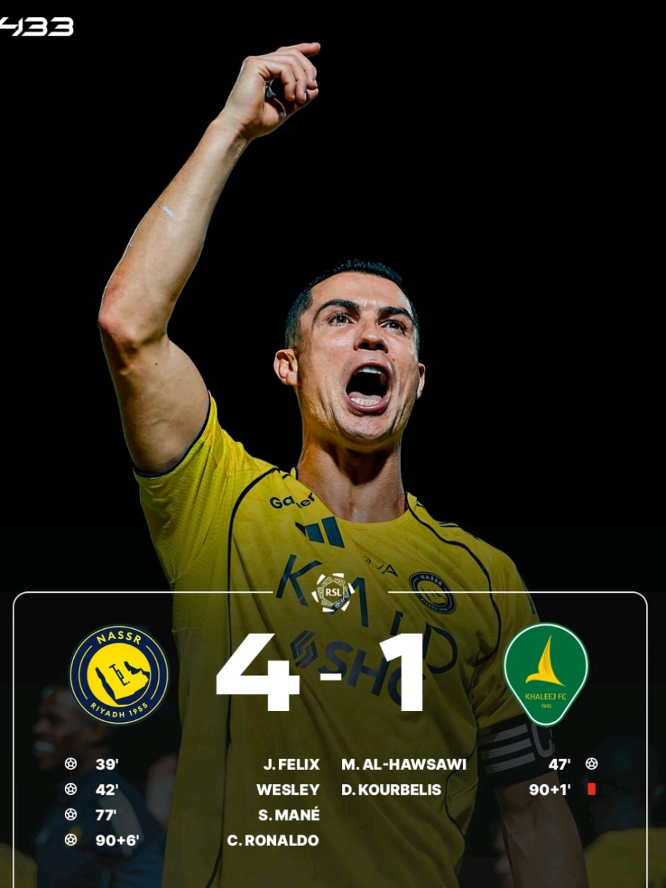 FT: ALNASSR 4-1 AL KHALEEJ 🤯 Goat Ronaldo Kembali cetak gol salto di umur 40tahun, Alnassr Berhasil menang telak 4-0 atas Al Khalleej sekaligus Kokohkan puncak klasemen liga Saudi league 2025/26. #cristianoronaldo #ronaldo #alnassr #joaofelix #cr7 #CapCut 