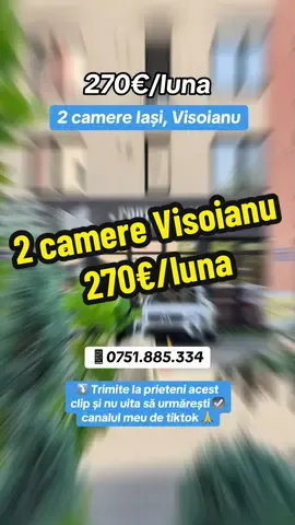 🔑 270€/luna! Se închiriază apartament cu 2 camere, tip studio, în Cartierul Visoianu, la etajul 5, mobilat și utilat. Tel: 0751.885.334 Marius Marcu Nu uita să urmărești acest canal de tiktok, revin și cu alte oferte avantajoase. #2camere #visoianu #chirieiasi #inchirieriiasi #apartamenteiasi 