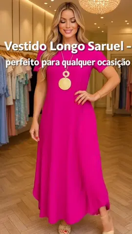 👗 Vestido Longo Saruel Viscrolaycra: leve, confortável e perfeito pra você. Disponível nos tamanhos G (36/42) e GG (44/48). Escolha sua cor favorita! ✨
