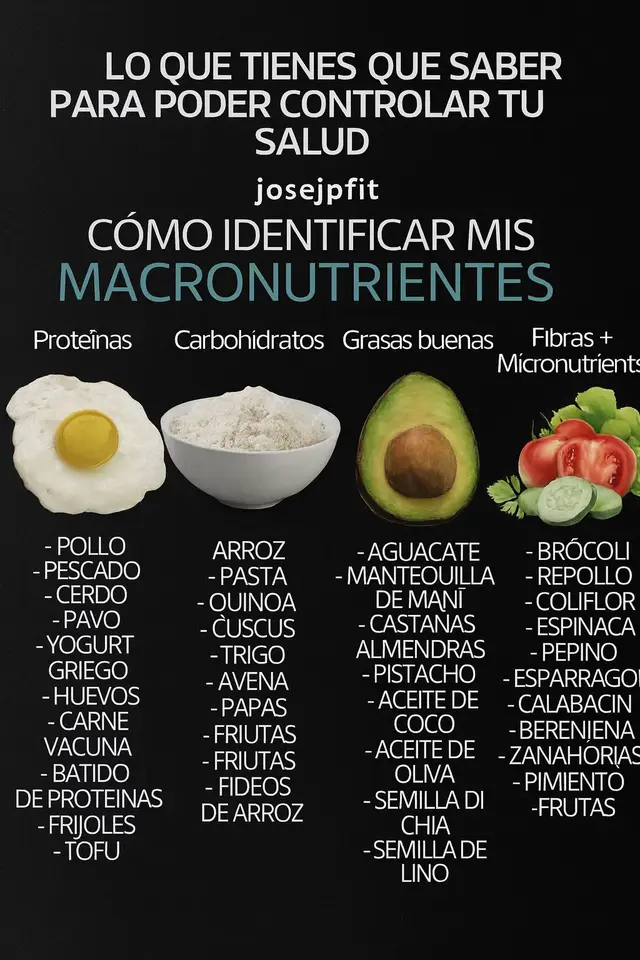 🧠 ¿Por qué es importante conocer tus macronutrientes? Porque controlar lo que comes es controlar tu salud, tu energía, tu rendimiento y tu físico. Saber identificar proteínas, carbohidratos, grasas y fibras cambia TU VIDA. ⸻ 🍗 1. PROTEÍNAS (construcción y recuperación) Son las que reparan tus músculos, fortalecen tu sistema inmune y dan saciedad. Incluyen: pollo, pescado, huevos, carne de res, pavo, yogurt griego, frijoles, tofu, etc. 👉 Si quieres perder grasa o ganar músculo, la proteína es tu mejor amiga. ⸻ 🍚 2. CARBOHIDRATOS (energía para el cuerpo y el cerebro) Son tu principal fuente de energía. Incluyen: arroz, pasta, avena, quinoa, trigo, cuscús, papas, frutas, fideos de arroz. 👉 Los necesitas, pero elige los que te dan energía estable, no picos de azúcar. ⸻ 🥑 3. GRASAS BUENAS (hormonas, cerebro y piel) Sin grasas saludables tu cuerpo NO funciona bien. Regulan hormonas, protegen el cerebro y mejoran la saciedad. Incluyen: aguacate, aceite de oliva, aceite de coco, frutos secos, semillas, pistacho, mantequilla de maní. 👉 Las grasas NO engordan por sí solas: el exceso sí. ⸻ 🥦 4. FIBRAS + MICRONUTRIENTES (vitaminas, digestión y salud general) Son esenciales para la digestión, el sistema inmune, la energía y la eliminación de toxinas. Incluyen: brócoli, coliflor, espinaca, pepino, repollo, berenjena, zanahoria, calabacín, frutas, pimiento… 👉 Si quieres salud real: rellena tu plato de vegetales. Cuando aprendes a identificar tus macronutrientes, puedes controlar tu salud, tu energía, tu peso y tu rendimiento. No se trata de comer menos, se trata de comer mejor. #alimentossaludables #saludmental #nutricion #salud #medicinanatural 