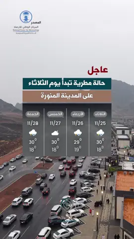 حالة مطرية تبدأ يوم الثلاثاء القادم بمشيئة الله على #المدينة_المنورة 🌧☔️