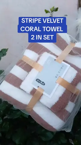 #stripe velvet coral towel 2 in 1 set