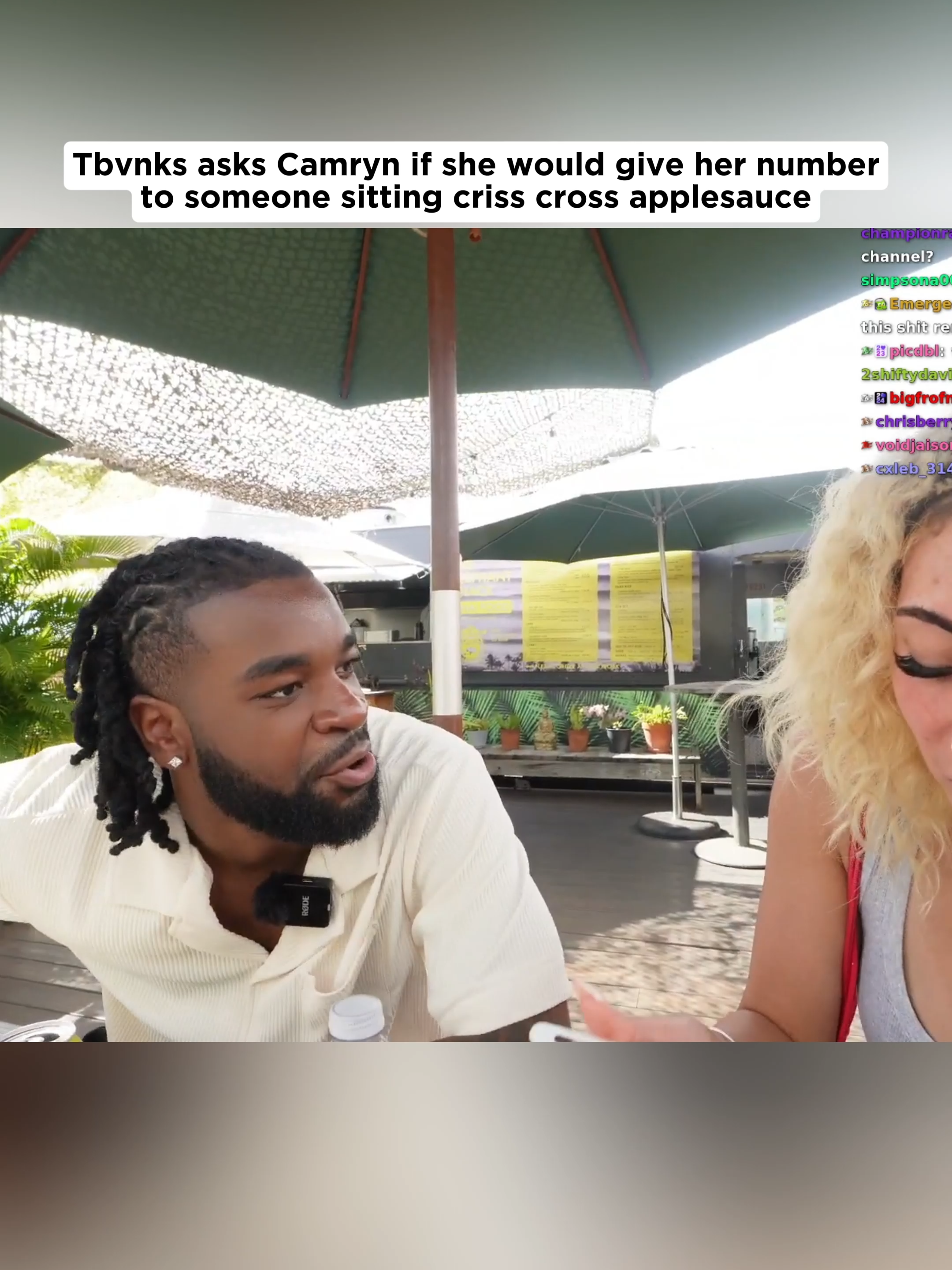Tbvnks asks Camryn if she would give her number to someone sitting criss cross applesauce #tbvnks #camryn #fyp #trending #viral #twitch #clips #foryoupage