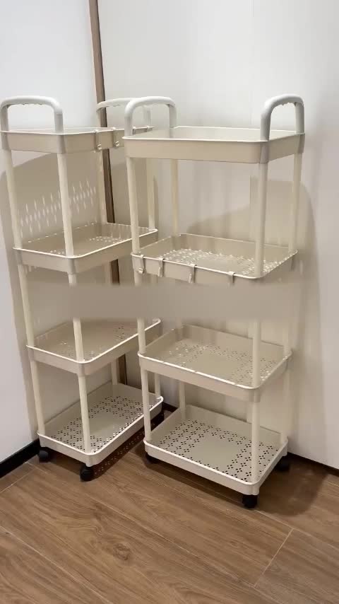 3Tier Kitchen  Bathroom Utility Trolley Cart Shelf Storage Rack Organizer with Random color Wheels and Handle Household Metal Plastic Utensils 
