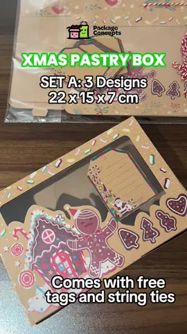 Christmas Pastry Boxes - available in 2 sets, 12pcs each! Perfect for homebakers and gift givers this Christmas! Set A comes with its own tie and gift tag! Both very easy to assemble! Shop now! #packaging #schoolsupplies #christmaspackaging #foodpackaging #christmas2025 