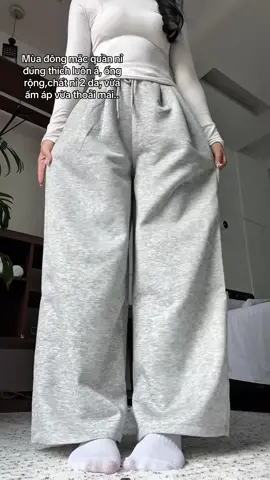 Quần nỉ ống rộng cạp cao 😙🎀 #review #fyp #quanni #quanongrong #viral 