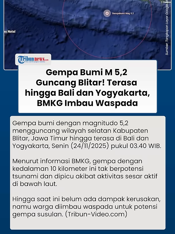Blitar Dihantam Gempa Tektonik Kekuatan M 5,2 dengan Kedalaman 10 Km! Terasa hingga Bali dan Jogja  #gempa #bali #jogja #beritaterkini #tiktokberita