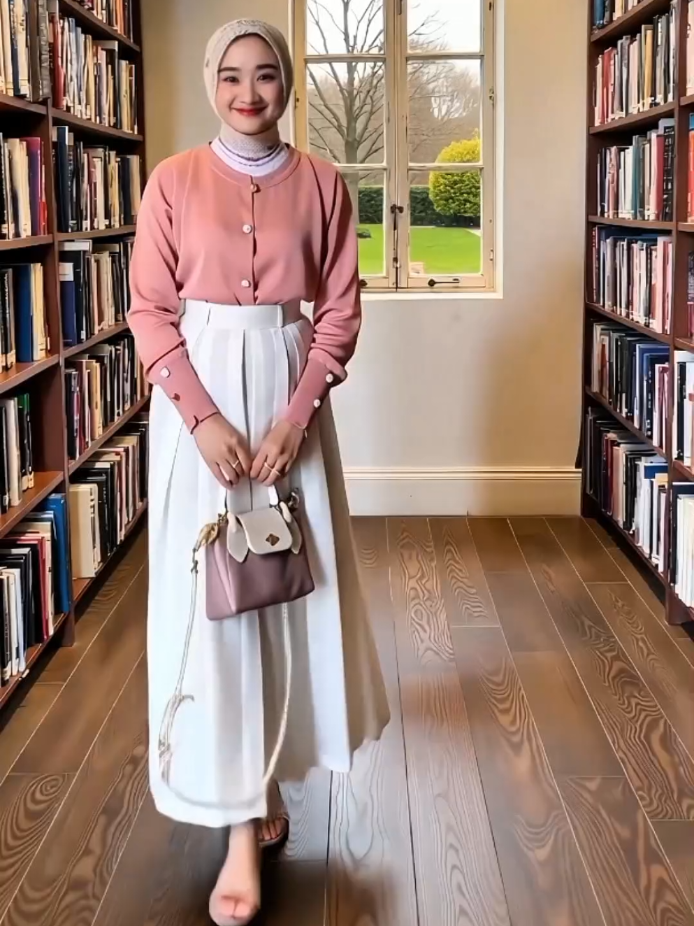 One Set Wanita Korean Style (Cardigan Rajut + Rok Plisket + Jilbab) Pink Outfit OOTD Hijab LQ065 #onesetwanita #koreanstyle #cardiganrajut #outfitootd #rokplisket 