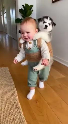 Baby Walks With Husky Buddy 😂 #FunnyBaby #CuteHusky #HomeScene #usa #fblifestyle #iphonephotography #funnyvideos #aivideo #comedy #funnyreels 