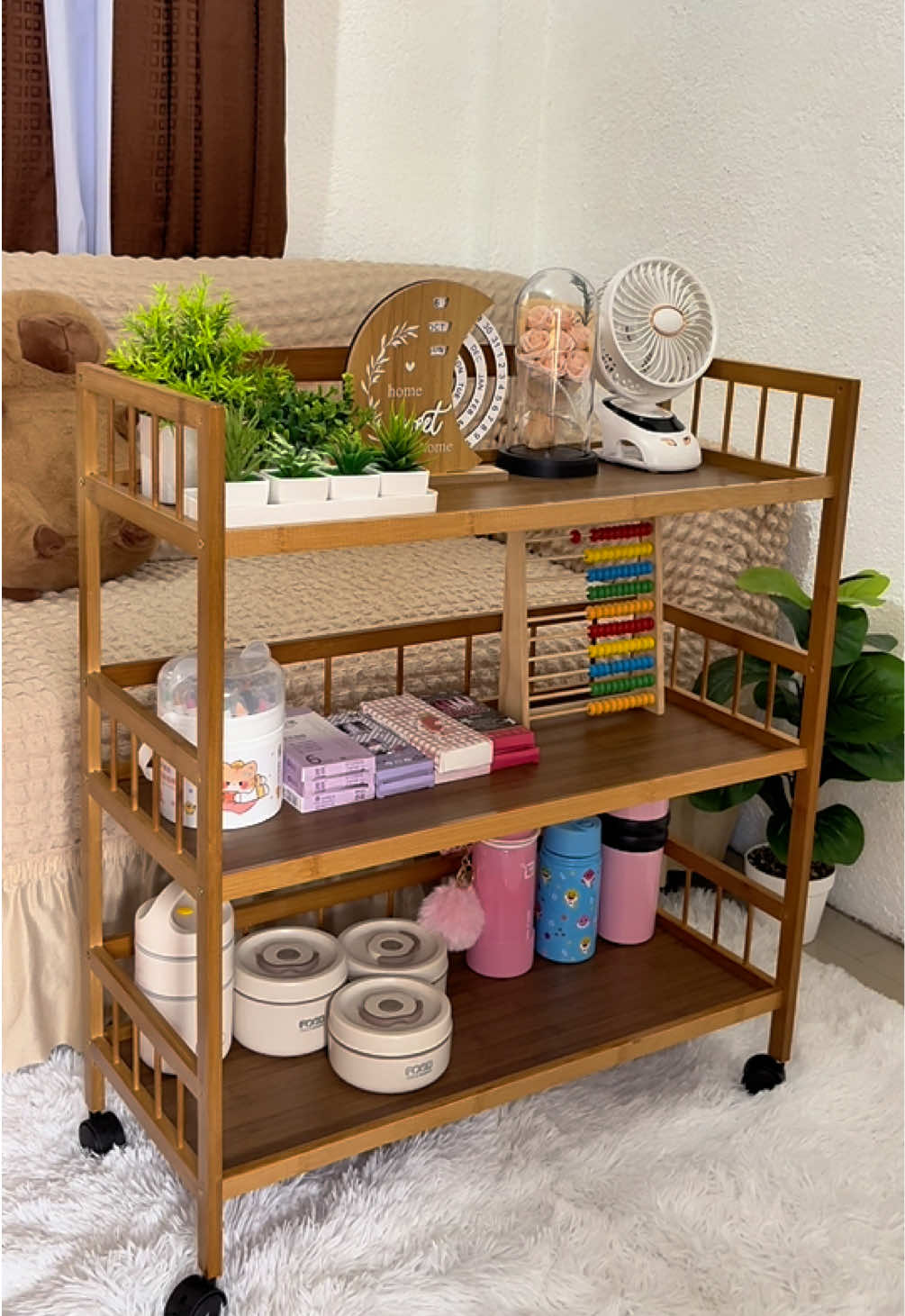 Perfect sa mga team puti at kahoy!🫶 Ang ganda ng quality makapal ❤️ #trolleyorganizer #trolleycartorganizer #bambootrolleycart #cartorganizer #organizer 