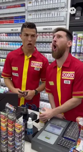 Ellos aprovechan su hora de descanso para practicar sus himnos, pero la clientela es imprudente y creen que las cajas siempre están abiertas su disposición. #cr7 #messi #oxxo #messicajero #siuuu 