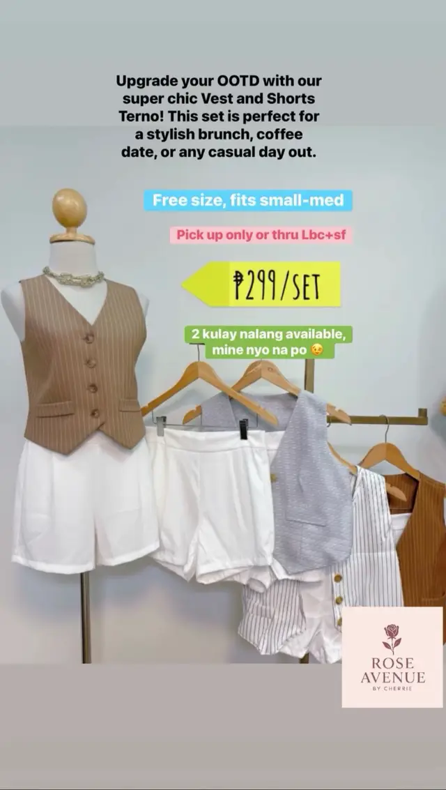 Upgrade your OOTD with our super chic Vest and Shorts Terno! This set is perfect for a stylish brunch, coffee date, or any casual day out. Upgrade your OOTD with our super chic Vest and Shorts Terno! This set is perfect for a stylish brunch, coffee date, or any casual day out.